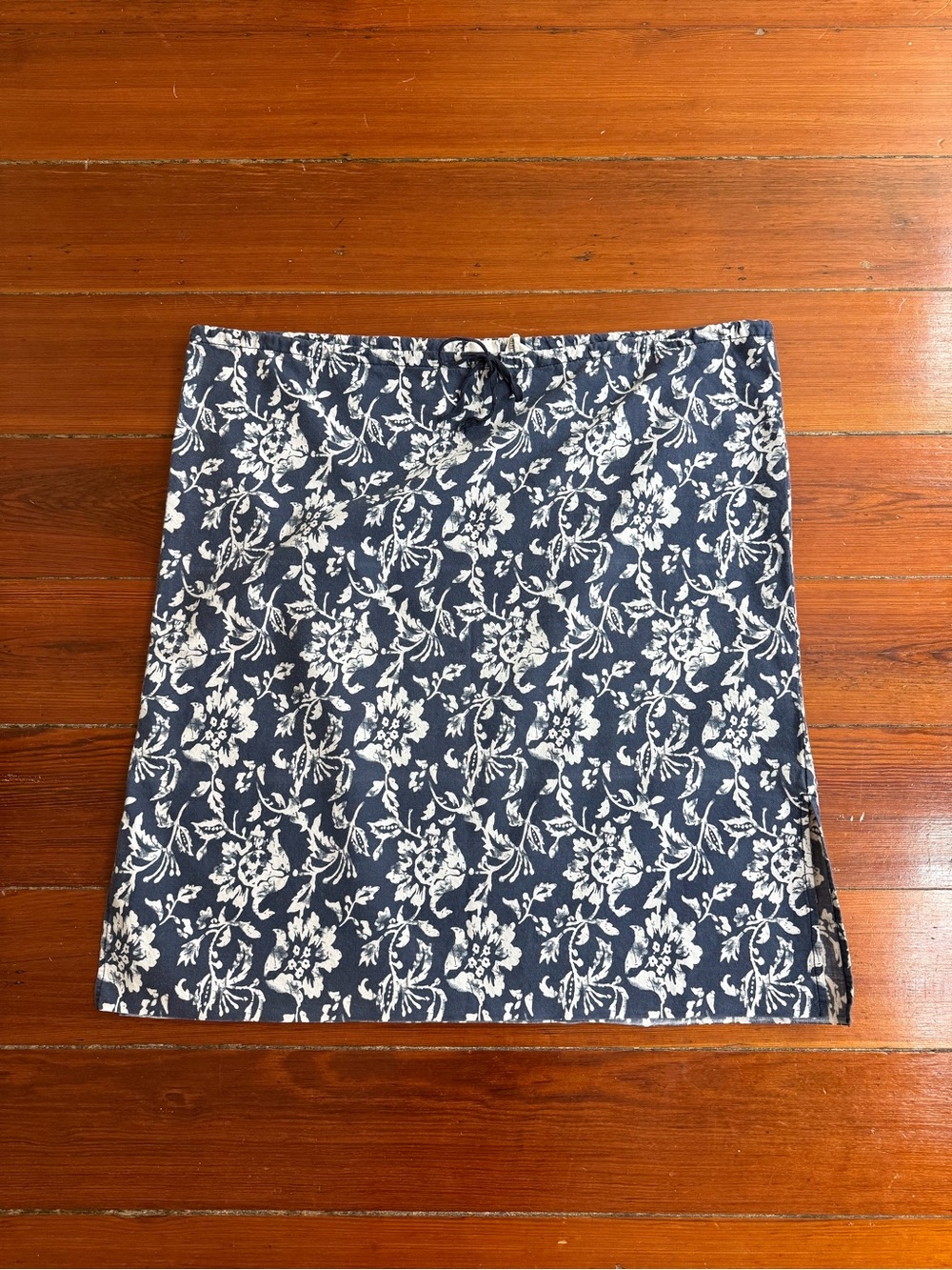Vintage Abercrombie & Fitch Navy Floral 100% Cotton Drawstring Skirt Y2K Sz L 💚🍄